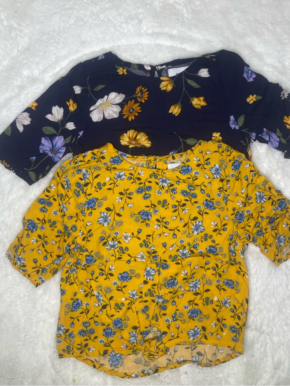 Girls Floral Short Sleeve Top -  Mustard Yellow Floral